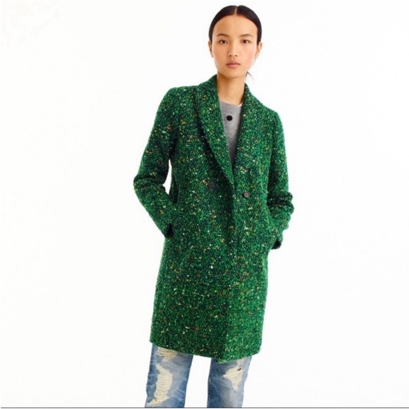 J Crew Daphne Boucle Tweed Topcoat Green size 2 EUC Blogger Favorite - Picture 2 of 12